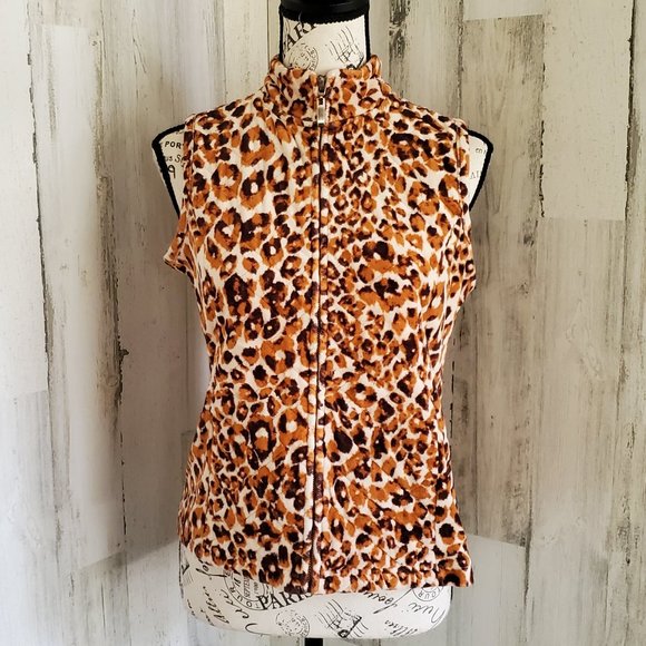 CHARTER CLUB LEOPARD PRINT FUZZY VEST - Picture 1 of 6